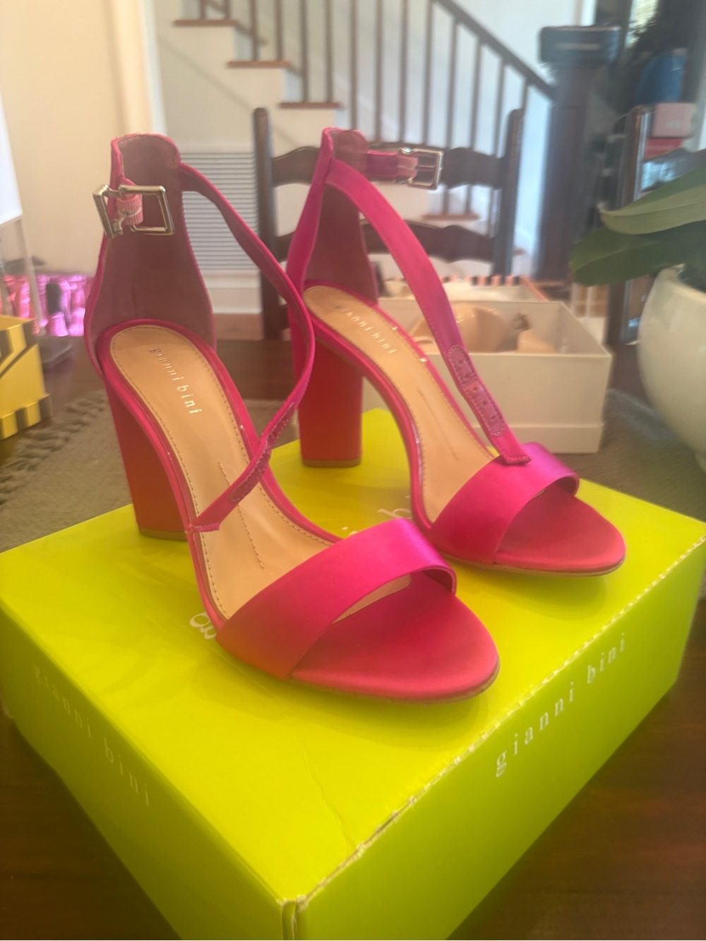 Gianni Bini Hot Pink Block Heel Ankle-Strap Heels